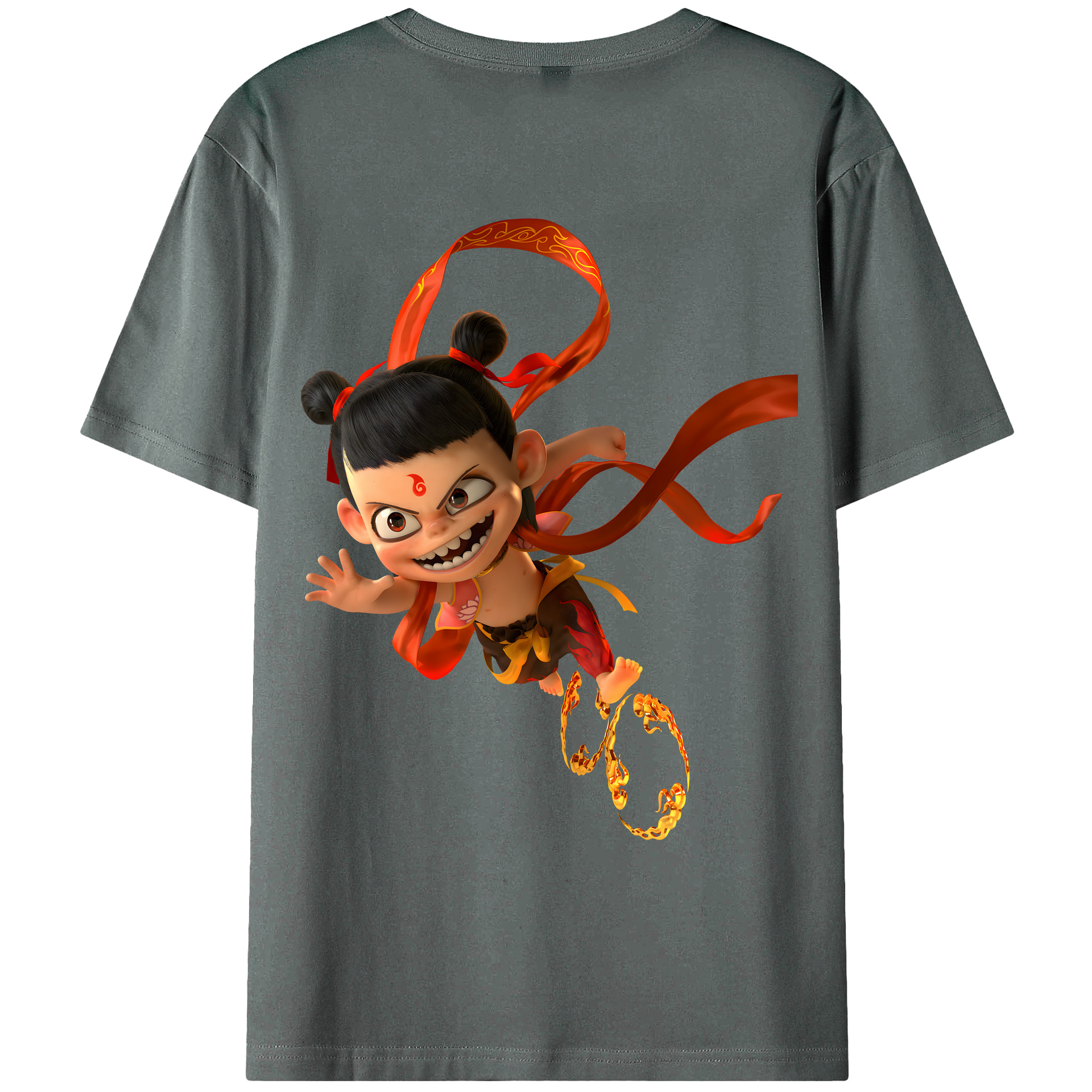 （画像用） Ne Zha 2 ナタ 魔童の大暴れ 綿100％ メンズ半袖Tシャツ（バックプリント） 通気性